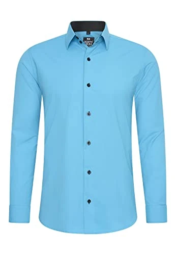 Men's Shirt Premium Slim Fit Long Sleeve Stretch Contrast Shirt Business Shirts Casual Shirt, turquo