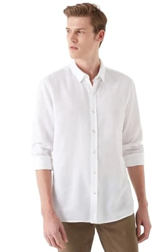 Men's Shirt – Regular Fit Casual Shirt – Casual Shirt – White, Weiã, XL