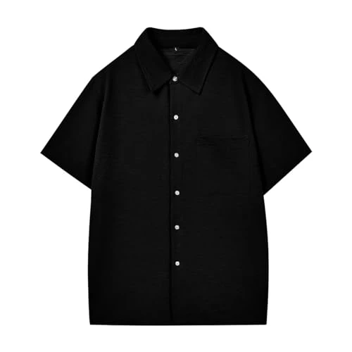 Mens Shirt Short Sleeve Casual Shirts Button Down Summer Regular Fit Shirt Solid Color Black M