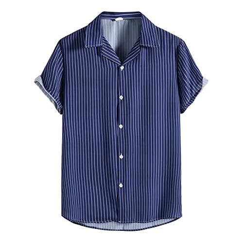 Men's Shirt, Simple and Refreshing Tunisian Collar Shirt, Cool Summer Casual Short Sleeve Cotton and