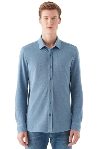 Men's Shirt - Slim Fit Casual Shirt - Casual Shirt - Blue, blue, M