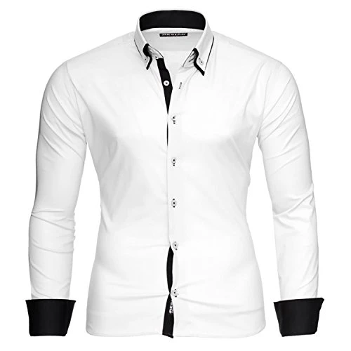 men’s shirt, slim fit, contrast, long sleeve shirt, Alabama RS-7050 - White - Small