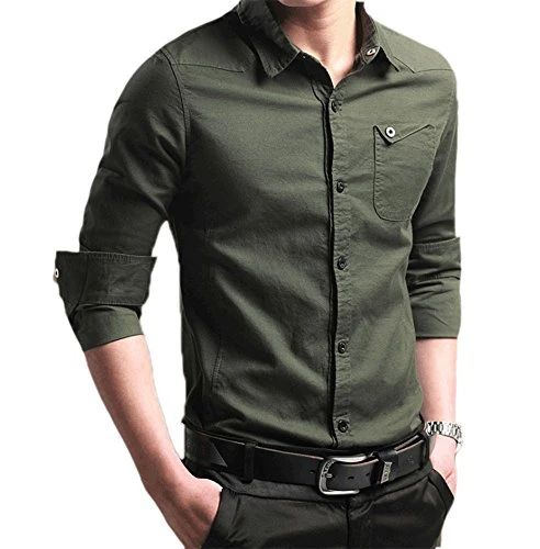 Mens Shirt Slim Fit Long Sleeve Formal Shirt Casual Solid Button Down Shirts for Men