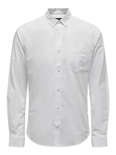 Men's Shirt Slim Fit Long Sleeve Oxford Shirt Stylish Comfortable Men's Top, Colours:White