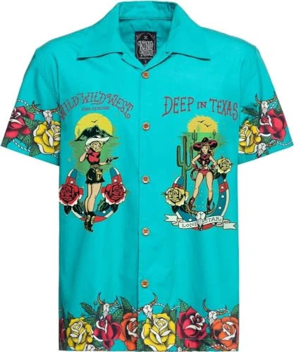 Men's Shirt Wild West Cowgirl Hawaiian Shirt Short Sleeve Texas Rockabilly 50S Rock 'n'roll Wild Wes