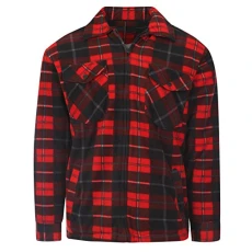 Mens Shirts Fleece Padded Lumberjacket Sherpa Fur Lined Lumberjack Hooded Quilted Thermal Check Shirt Red (Collar) M