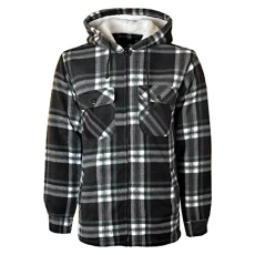 Mens Shirts Fleece Padded Lumberjacket Sherpa Fur Lined Lumberjack Hooded Quilted Thermal Check Shirt Black (Hooded) M