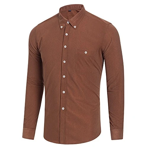 Mens Shirts Long Sleeve Button Down Casual Turndown Collar Slim Fit Shirts Khaki