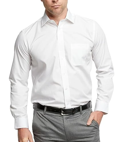 Men's Shirts Long Sleeve Smart Casual Regular Fit Wedding Work Cotton Blend Shirt White