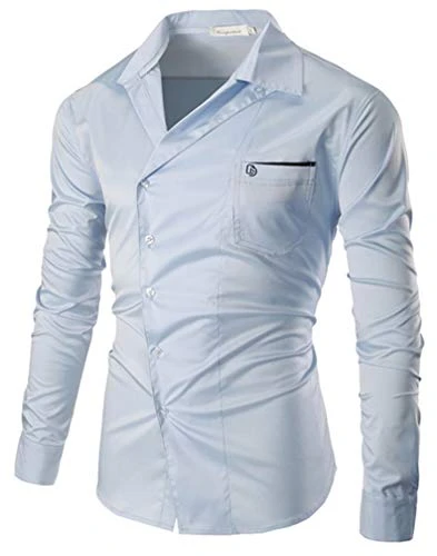 Mens Shirts Long Sleeve Solid Turndown Collar Relaxed Slim Fit Casual Shirts M-3XL Light Blue