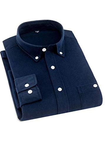 Mens Shirts Long Sleeve Turndown Collar Relaxed Slim Fit Button Down Corduroy Casual Shirts Navy