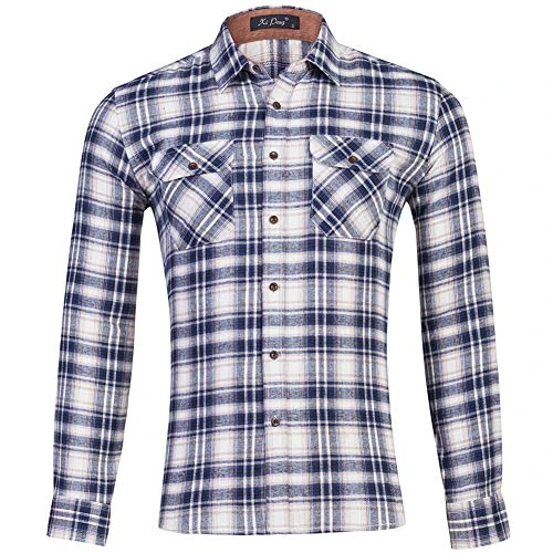 Men's Shirts Regular Fit Plaid Turndown Collar Pockets Long Sleeve Shirts Cotton Casual Shirts