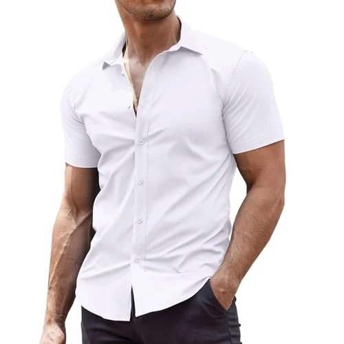 Mens Shirts Short Sleeve Dress Shirts Non Iron White Formal Shirts for Men Business Casual Shirts Re