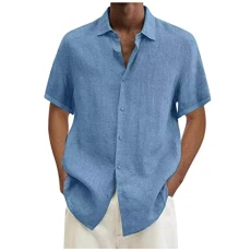 Mens Shirts Short Sleeve Linen Smart Casual Tops Solid Regular Fit Blouses Summer Button Up Shirt & T Shirts Classic Fit Hawaiian Shirts for Men Large Size 8-22 Sale UK