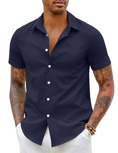 Mens Shirts Short Sleeve Smart Casual Summer Button Down Casual Shirts Business Dress Shirt Formal S