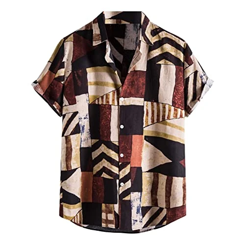 Mens Shirts Short Sleeve Summer Hawaiian Shirts Mens Casual Shirts Aloha Shirt Hawaiian Fancy Dress Summer Shirts Sales Clearance Family Vacation Shirts Bronze