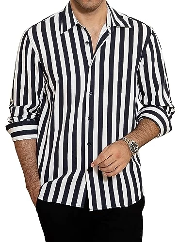 Mens Shirts Striped Shirt for Men Adult Long Sleeve Regular Fit Casual Patterned Shirts UK Button Do