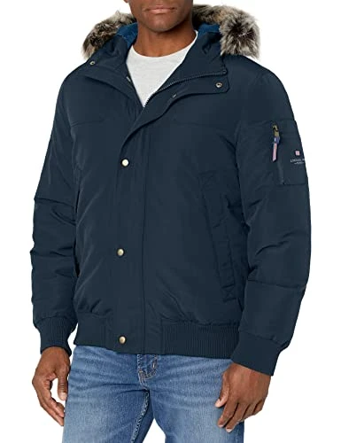 Men's Short Bomber Down Alternative Coat, Midnight, Medium