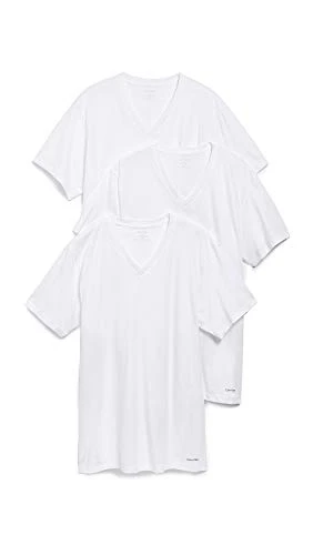 Men's Short Cotton Multipack V Neck T-Shirts, White, Large