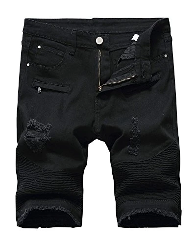 Mens Short Pants Stretchy Jeans Shorts Knee Length Denim Casual Shorts Black PD 40