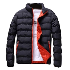 Men's Short Parka Winter Outwear Loose Padded Down Puffer Jacket Quilted Coat Black Orange M