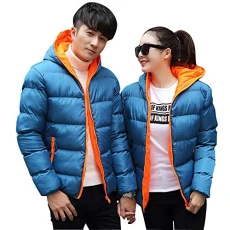 Men's Short Pure-Color Cotton Blend Quilted Coat Large Size Slim Hooded Padded Jacket Orange XXL