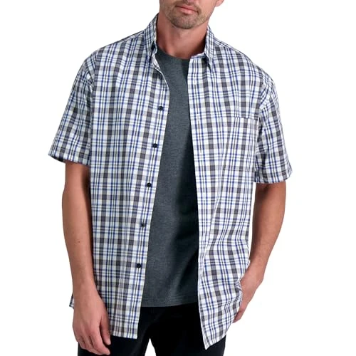 Men's Short Sleeve Button Down Woven Print Shirts, Black, S