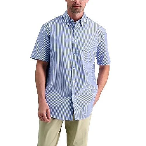 Men's Short Sleeve Button Down Woven Print Shirts, Indigo, Large