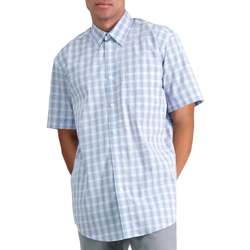 Men's Short Sleeve Button Down Woven Print Shirts, White, S