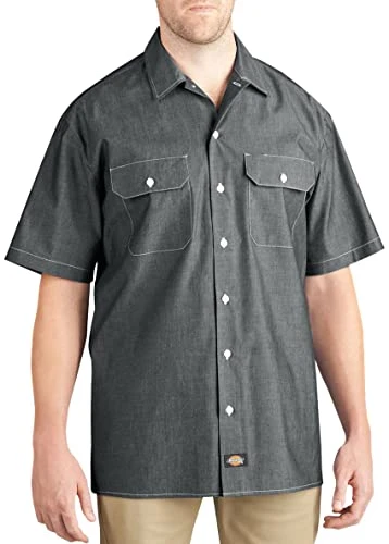 Men's Short Sleeve Chambray Shirt Big - Blue - XXL