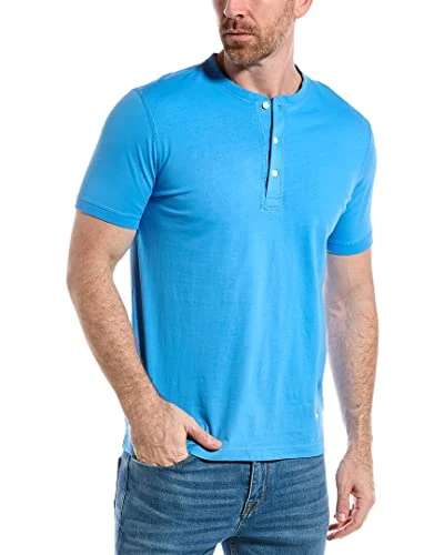 Men's Short Sleeve Cotton Jersey Henley Logo T-Shirt, Blue, S/M