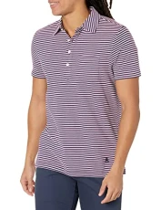 Men's Short Sleeve Cotton Jersey Polo Shirt, Feeder Stripe, Pink/Navy, Large