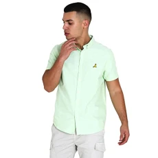 Mens Short Sleeve Cotton Oxford Button Down Casual Shirt, Green, Mint Nero Button Down Ox