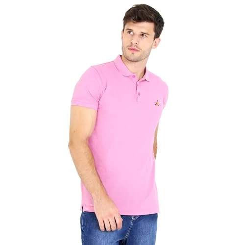 Men's Short Sleeve Golf Polo Shirt Button Up Regular Fit Pink T-Shirt Sports Tee Top for Men UK, Size- S