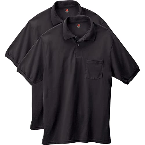 Men's Short Sleeve Jersey Pocket Polo, Black, XX-Large (Pack of 2)