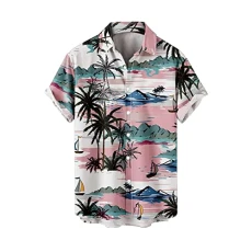 Men's Short Sleeve Linen Shirts Shrink Free Button Down Regular Fit Solid Shirt Casual Lightweight Summer Beach Shirts Tops Baseball tee Men Cotton Polo Shirt Men Tank Tops for Men (Pink, XS)