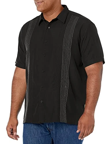 Men's Short Sleeve Ombre Embroidered Stripe Shirt, Black, XXL