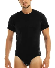 Men's Short Sleeve Onesie For Adult Mens Boudysuit Press Bottom Crotch Bodysuit