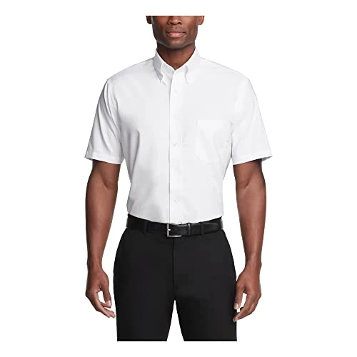 Men's Short Sleeve Oxford dress shirts, White, M UK