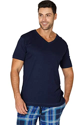 Mens Short Sleeve Pima Cotton V Neck Top, Navy, X-Large