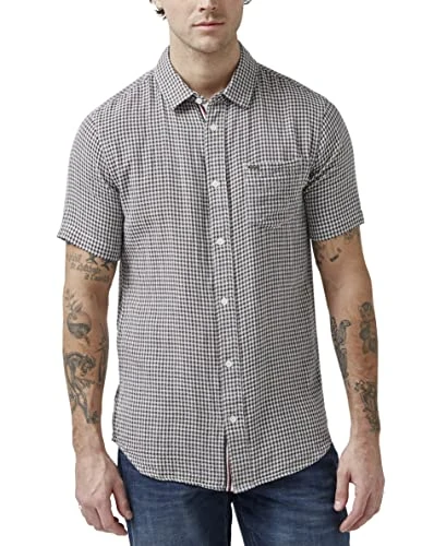 Men's Short Sleeve Plaid Button Down Shirt, Charcoal, XXL