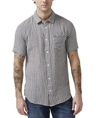 Men's Short Sleeve Plaid Button Down Shirt, Charcoal, XXL