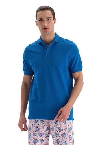 Men's Short Sleeve, Polo Neck, Basic T-Shirt, Turquoise, S