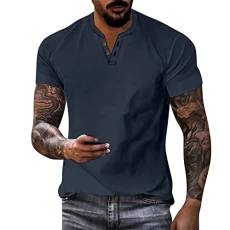 Men’s Short Sleeve Polo Shirt Striped Casual Tops Contrasting Colors T-Shirt Mens Black Polo Shirt Medium Thick Polo Neck Jumpers for Men Long Sleeve Vests Mens (Dark Blue, L)