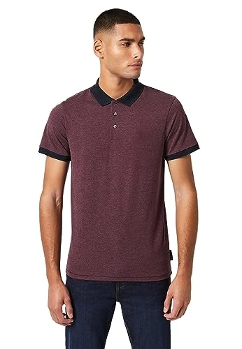 Men's Short Sleeve Polo Shirt T-Shirt Tee Top, Bordeaux/Navy, L