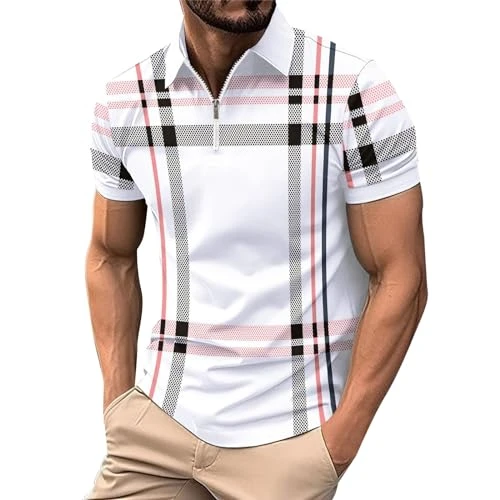 Mens Short Sleeve Polo Shirts Golf Printed Polo Shirt for Men Casual Elastic T-Shirt Soft Tee Polo T