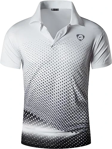 Men's Short Sleeve Polo T-Shirts Wicking Breathable Running Training Sports Tee Tops LSL195 WhiteBla