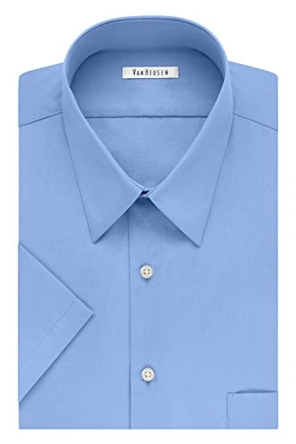 Men's Short Sleeve Poplin Solid Tall Fit Dress Shirt, Cameo Blue, 18" Neck