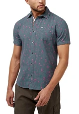 Men's Short Sleeve Printed Button Down, Charcoal S23, S