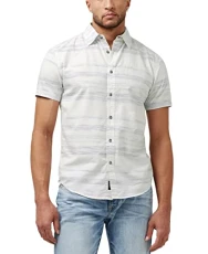 Men's Short Sleeve Printed Button Down, Milk S23, XL